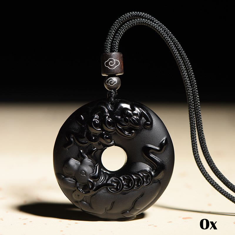 KarmaRipple's Chinese Zodiac Authentic Black Obsidian Peace Buckle Strength Pendant Necklace p31
