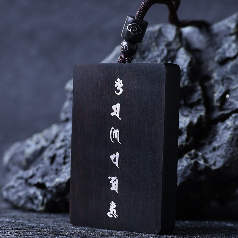 KarmaRipple's 999 Sterling Silver Small Leaf Red Sandalwood Ebony Wood Om Mani Padme Hum Inlaid Protection Pendant Necklace p3