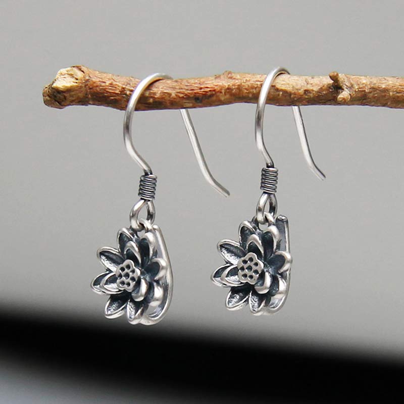 KarmaRipple's 925 Sterling Silver Lotus Flower Enlightenment Earrings p3