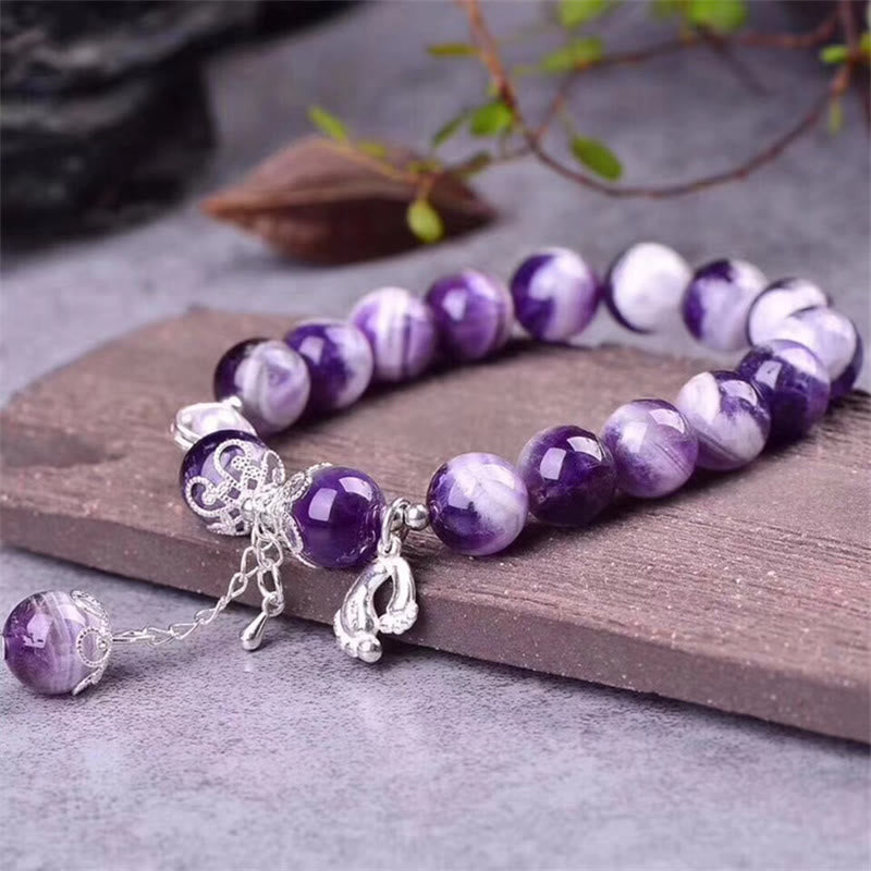 KarmaRipple's 925 Sterling Silver Authentic Amethyst Balancing Feet Love Heart Talisman Bracelet p4