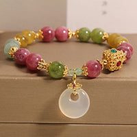 KarmaRipple's Colorful Tourmaline Peace Buckle Talisman Wisdom Bracelet
