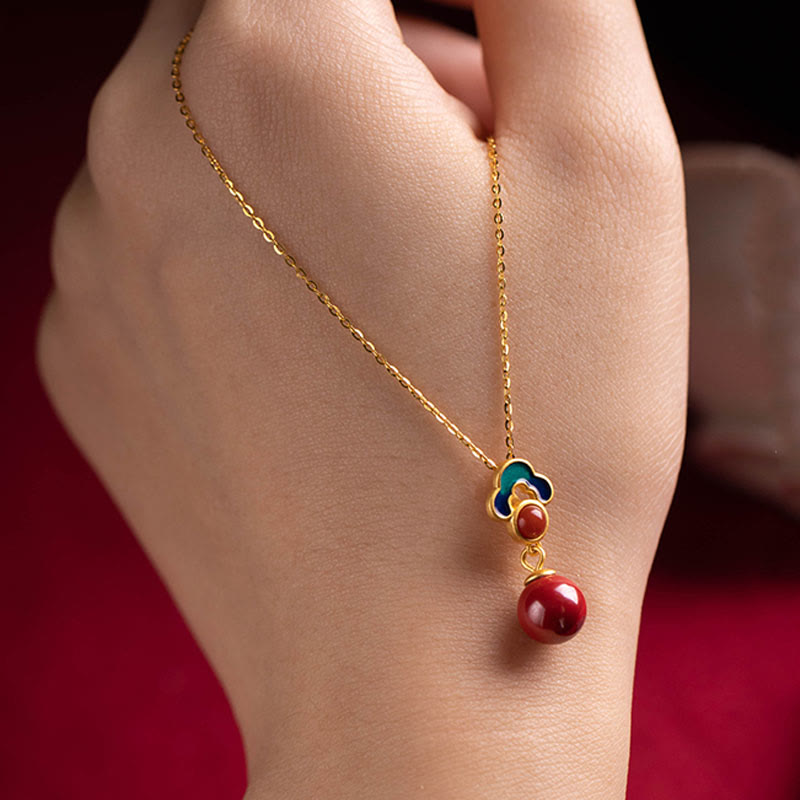 KarmaRipple's 925 Sterling Silver Plated Gold Cinnabar Red Agate Blessing Pendant Necklace Earrings Ring Set p2