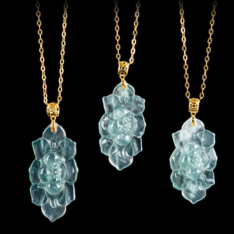 KarmaRipple's 18K Gold Authentic Jade Lotus Pattern Prosperity Pendant Necklace p8