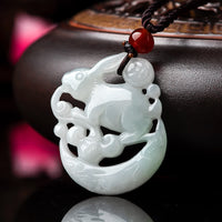 KarmaRipple's Year of the Rabbit Ivory Jade Crescent Moon Protection Pendant Necklace