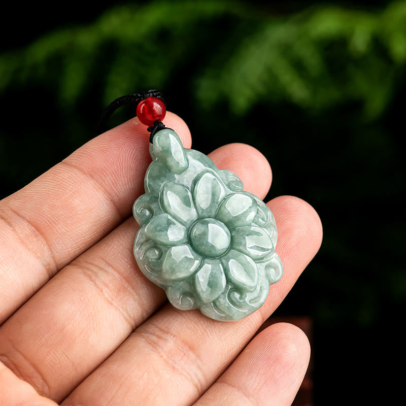 KarmaRipple's Authentic Jade Kalanchoe blossfeldiana Flower Pattern Fortune Pendant Necklace p3