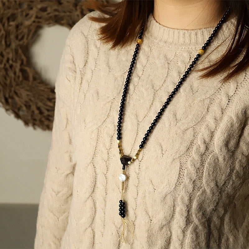 KarmaRipple's Tibetan 108 Mala Beadwork Black Onyx Three-eyed Dzi Beadwork Protection Bracelet p15