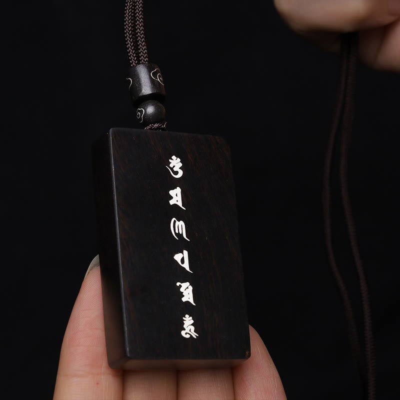 KarmaRipple's 999 Sterling Silver Small Leaf Red Sandalwood Ebony Wood Om Mani Padme Hum Inlaid Protection Pendant Necklace p14
