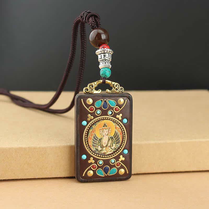 KarmaRipple's Tibet God of Wealth Thangka Ebony Peace Pendant Necklace p13