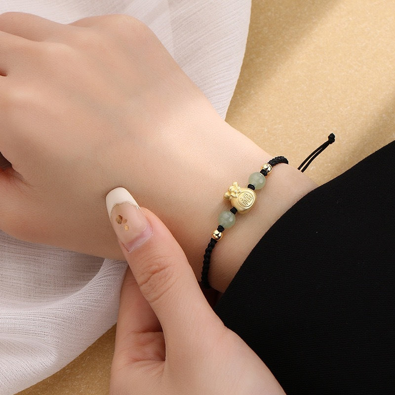 KarmaRipple's Fortunate Money Bag Fu Character Jade Bead Fortune Woven Bracelet p10