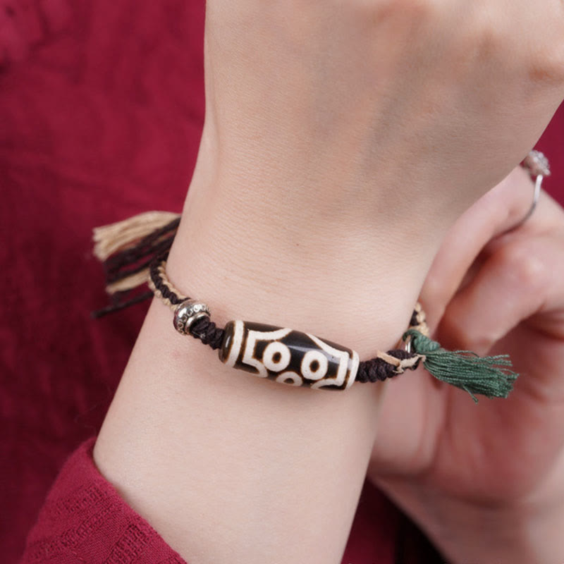 KarmaRipple's Handcrafted Tibetan Nine-Eye Dzi Bead Blessings Rope Bracelet p7