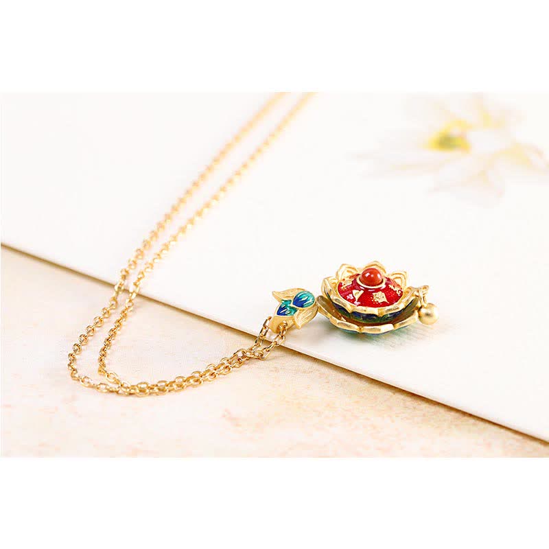 KarmaRipple's 925 Sterling Silver Tibet Lotus Prayer Wheel Red Agate Enlightenment Pendant Necklace p11