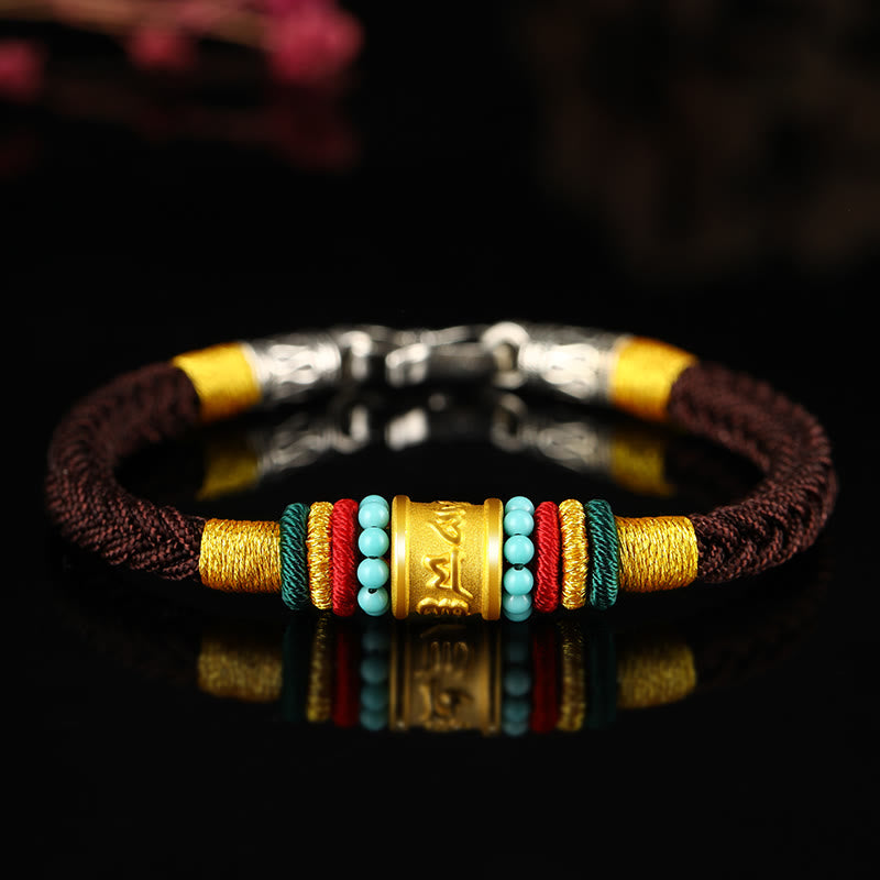 KarmaRipple's Tibet 999 Gold Om Mani Padme Hum Handmade Eight Thread Peace Weave Fortune Bracelet p51