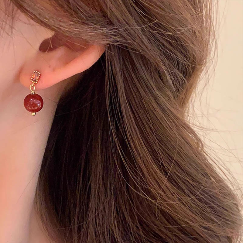 KarmaRipple's 925 Sterling Silver Posts 14K Gold Filled Cinnabar Bead Zircon Calm Earrings p7