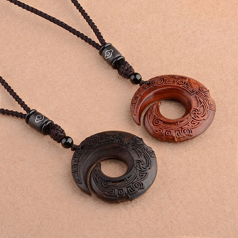 KarmaRipple's Small Leaf Red Sandalwood Ebony Wood One's Fortune Improves Design Patern Protection Pendant Necklace p3