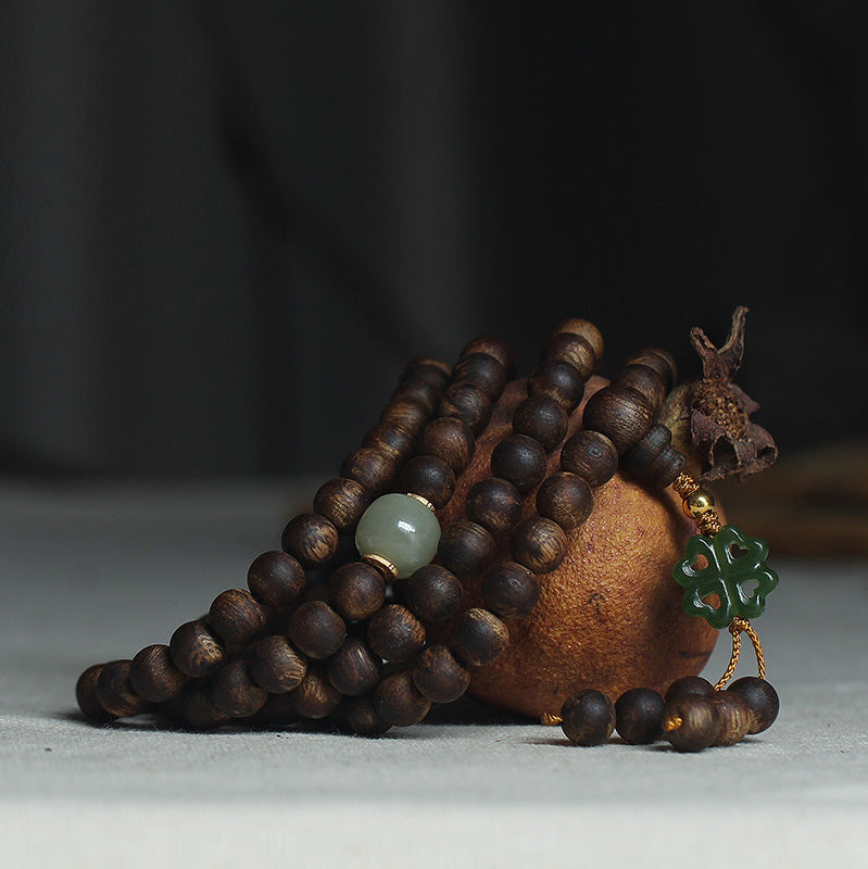 KarmaRipple's 108 Mala Beadwork Nha Trang Bai Qinan Agarwood Jade 999 Gold Peace Bracelet (Only one in stock) p1