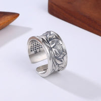 KarmaRipple's 999 Sterling Silver Lotus Flower Heart Sutra Protection Ring