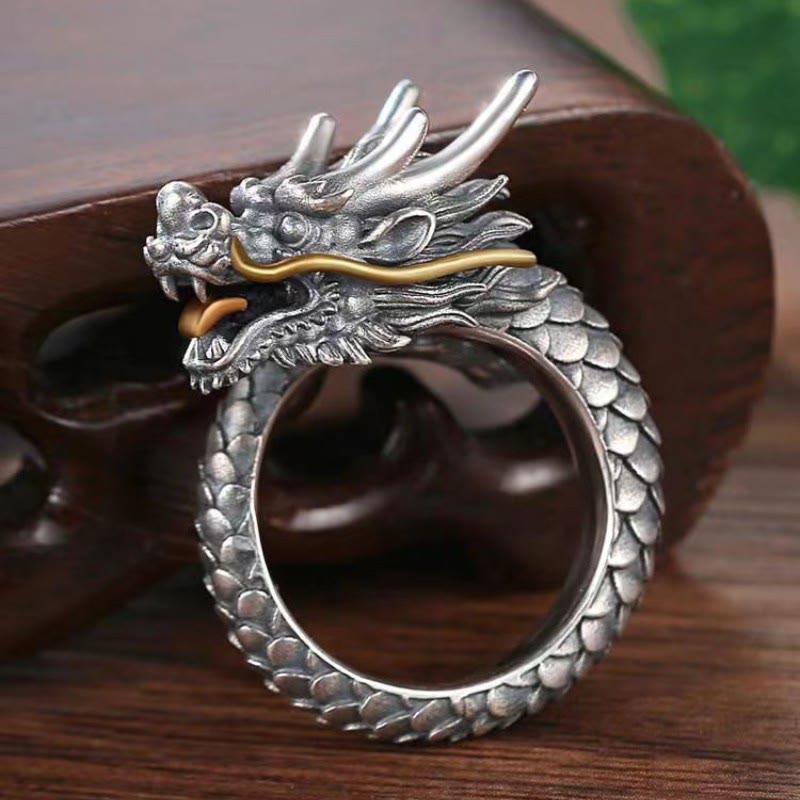 KarmaRipple's 925 Sterling Silver Vintage Dragon Design Protection Strength Adjustable Ring p4