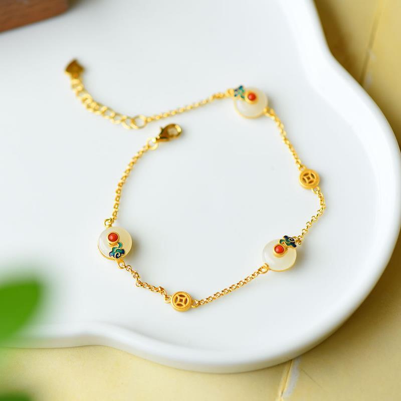 KarmaRipple's Peace Buckle Ivory Jade Fortune Bronze Bracelet p2