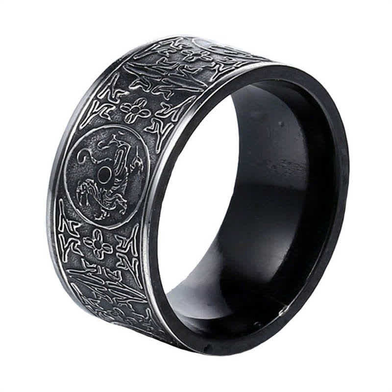 KarmaRipple's Four Guardian Beast Dragon Ivory Tiger Suzaku Basalt Carved Success Fortune Ring p21