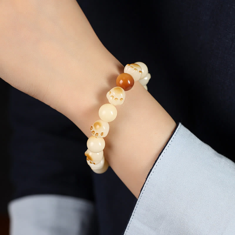 KarmaRipple's Authentic Bodhi Seed Sandalwood Fortunate Cute Cat Head Paw Claw Peace Bracelet p18