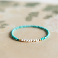 KarmaRipple's 925 Sterling Silver Authentic Turquoise Pearl Beaded Bracelet