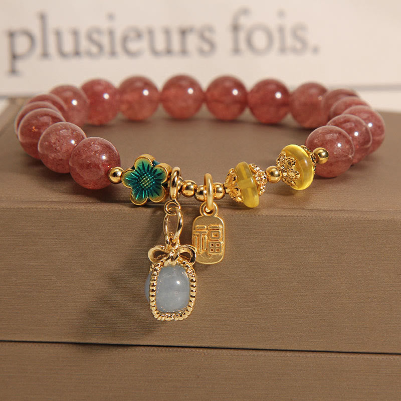 KarmaRipple's Authentic Strawberry Quartz Gemstone Aquamarine Fortune Brand Love Bracelet p1