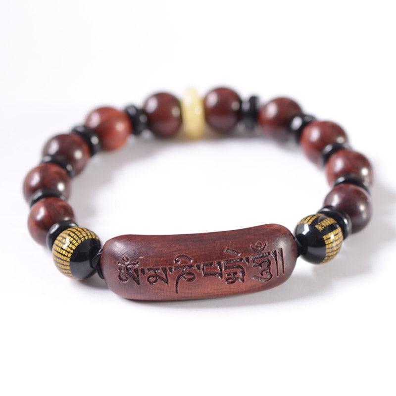KarmaRipple's Small Leaf Red Sandalwood Om Mani Padme Hum Engraved Protection Bracelet p12
