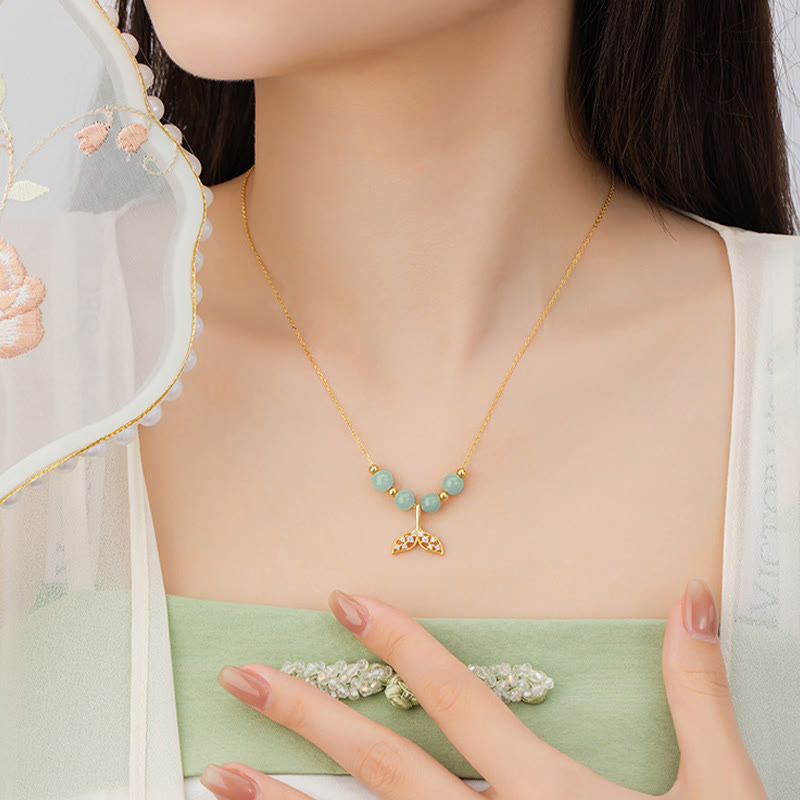 KarmaRipple's 925 Sterling Silver Hetian Jade Bead Fishtail Fortune Pendant Necklace p13