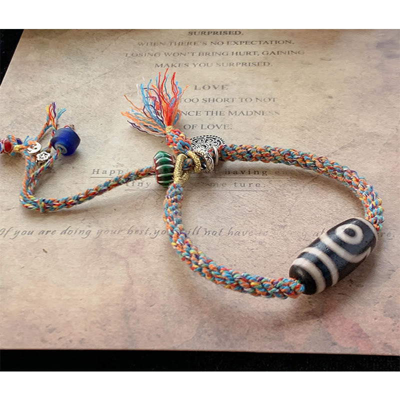 KarmaRipple's Tibetan 925 Sterling Silver Om Mani Padme Hum Handmade Dzi Bead Protection Braid Bracelet p13
