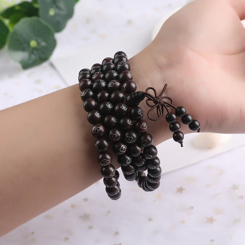 KarmaRipple's 925 Sterling Silver Inlaid Small Leaf Red Sandalwood Om Mani Padme Hum Character Auspicious Clouds Protection Bracelet p10