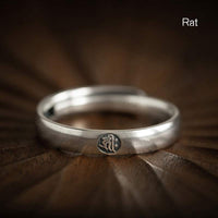 KarmaRipple's 925 Sterling Silver Chinese Zodiac Natal Buddha Blessing Pair Ring