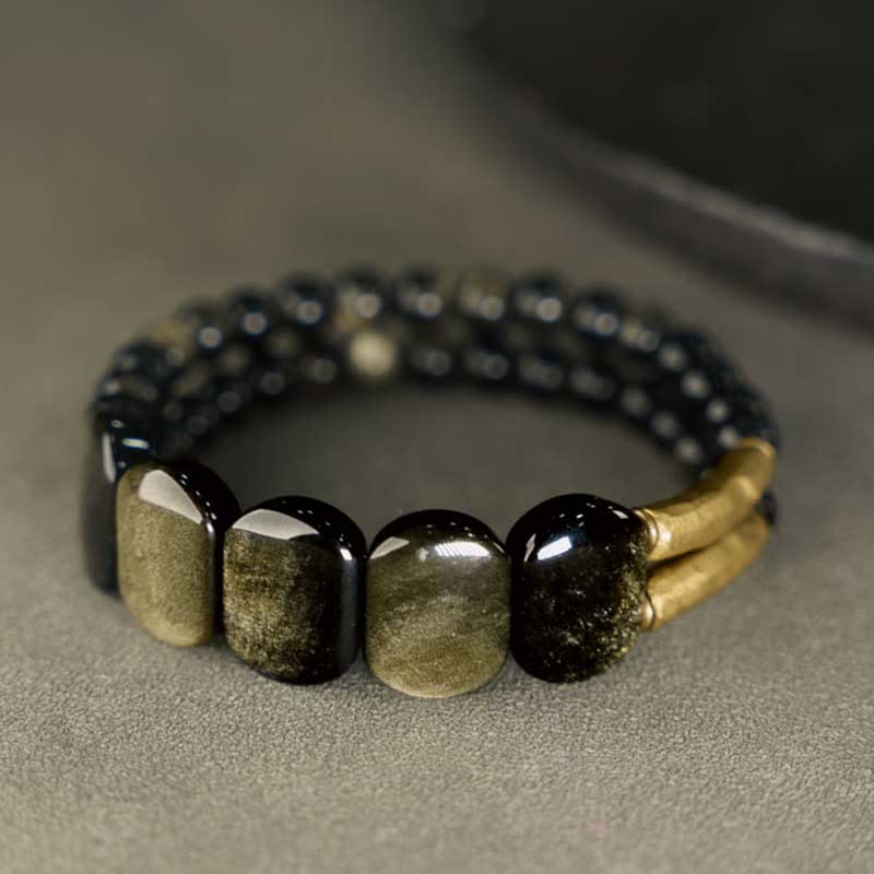 KarmaRipple's Black Obsidian Gold Sheen Obsidian Strengthen Bracelet p4