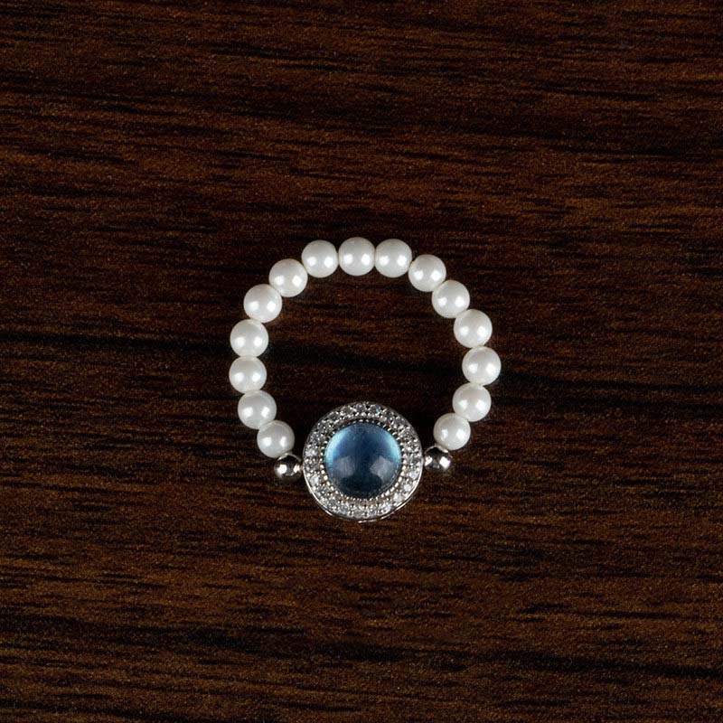 KarmaRipple's 925 Sterling Silver Pearl Blue Chalcedony Balancing Chain Bracelet Ring p3