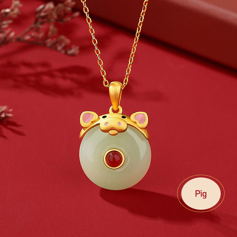 KarmaRipple's 925 Sterling Silver Hetian Jade Chinese Zodiac Year of the Dragon Red Agate Fortune Protection Pendant Necklace p42