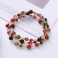 KarmaRipple's Authentic Tourmaline Strawberry Quartz Amethyst Peace Wisdom Double Wrap Bracelet