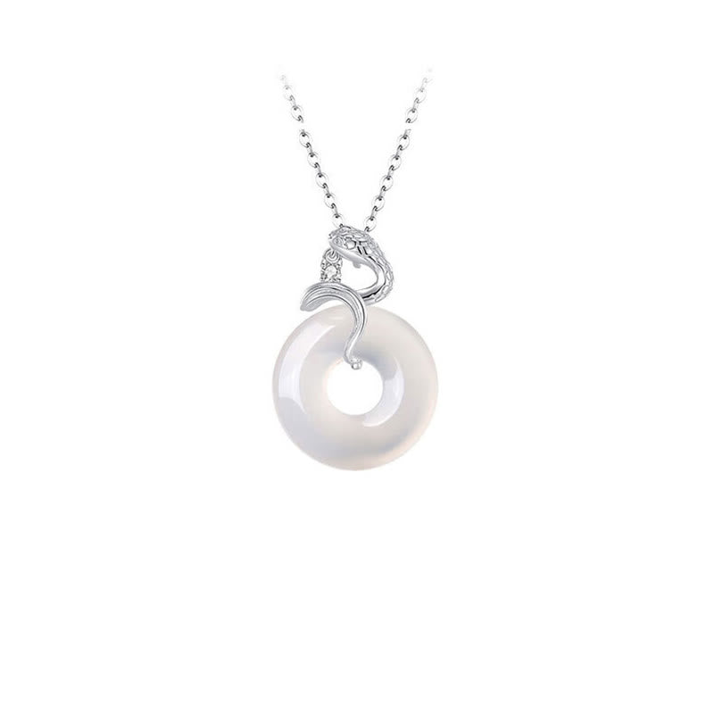 KarmaRipple's 925 Sterling Silver Chalcedony Peace Buckle Year Of The Snake Balance Pendant Necklace p2