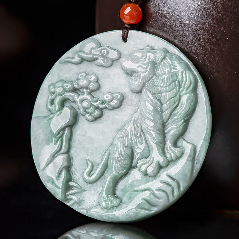 KarmaRipple's Chinese Zodiac Tiger Jade Protection Pendant String Necklace p2