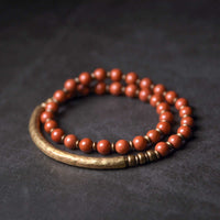 KarmaRipple's Red Jasper Moss Agate Black Obsidian Gemstone Bronze Peace Pair Bracelet
