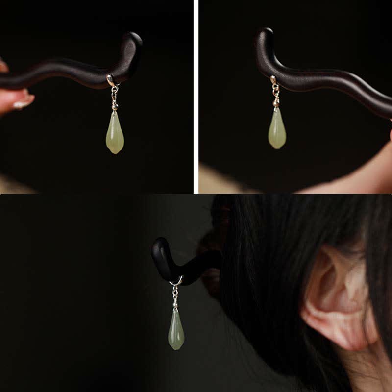 KarmaRipple's 925 Sterling Silver Authentic Hetian Jade Ebony Wood Fortune Talisman Hairpin p7