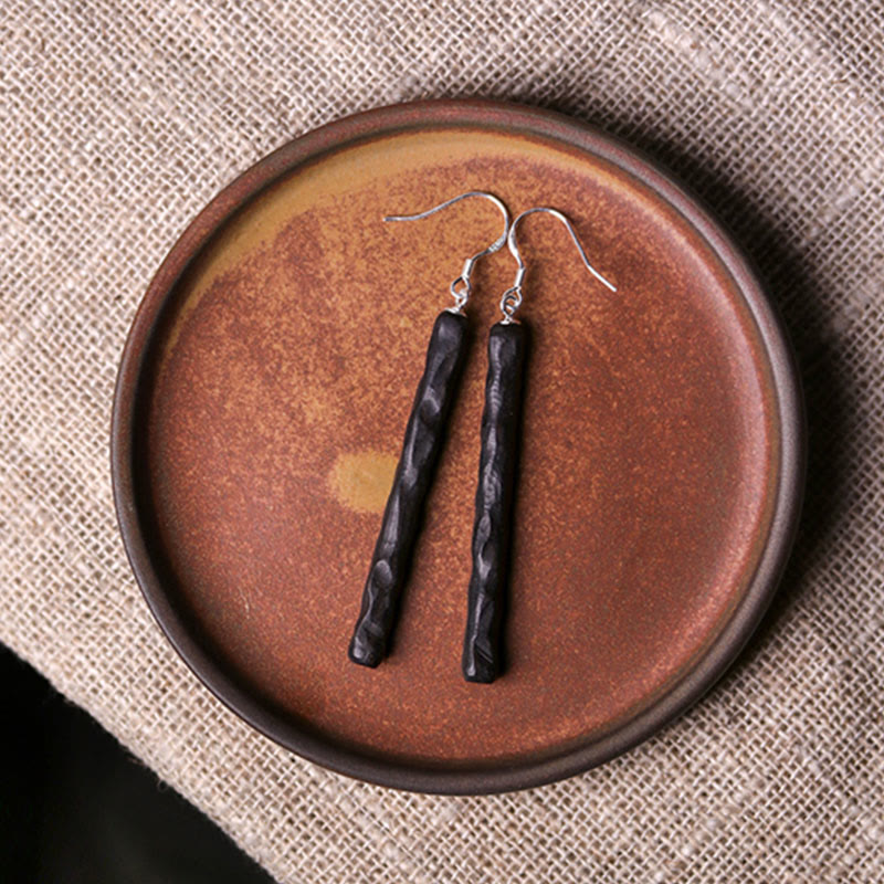 KarmaRipple's 925 Sterling Silver Ebony Wood Texture Balance Peace Drop Dangle Earrings p10