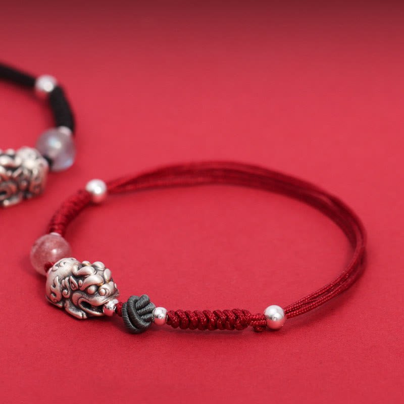 KarmaRipple's 999 Sterling Silver PiXiu Strawberry Quartz Bead Wealth Fortune Woven Bracelet p5