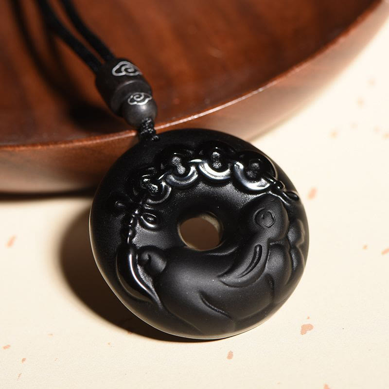 KarmaRipple's Chinese Zodiac Authentic Black Obsidian Peace Buckle Strength Pendant Necklace p14