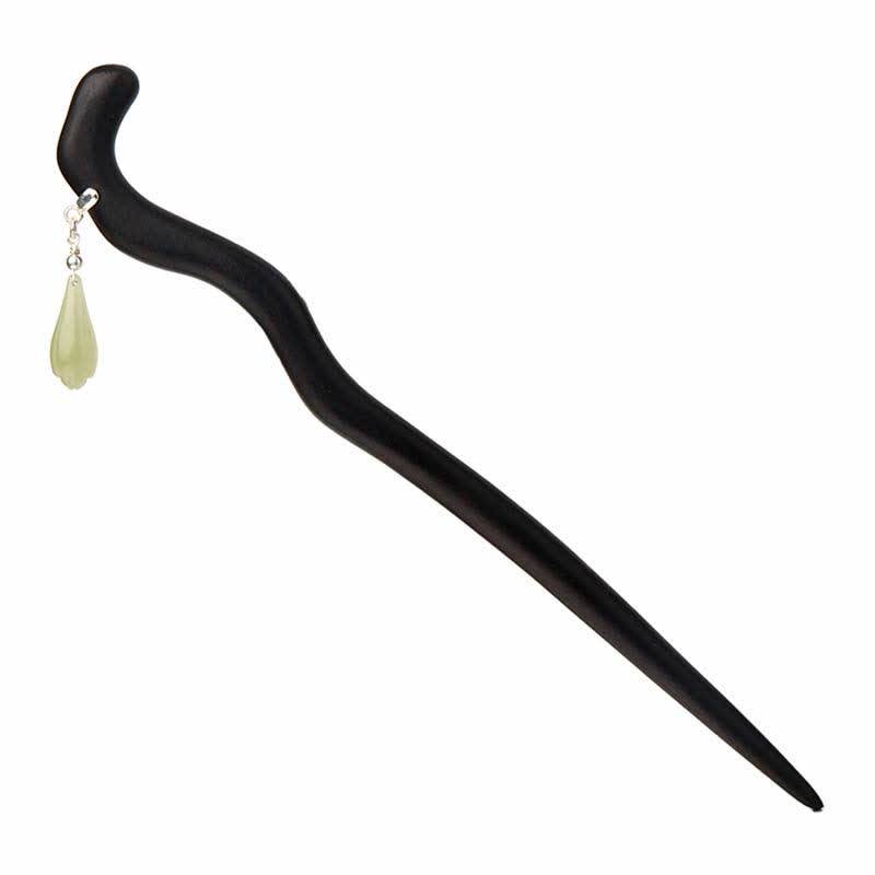 KarmaRipple's 925 Sterling Silver Authentic Hetian Jade Ebony Wood Fortune Talisman Hairpin p8