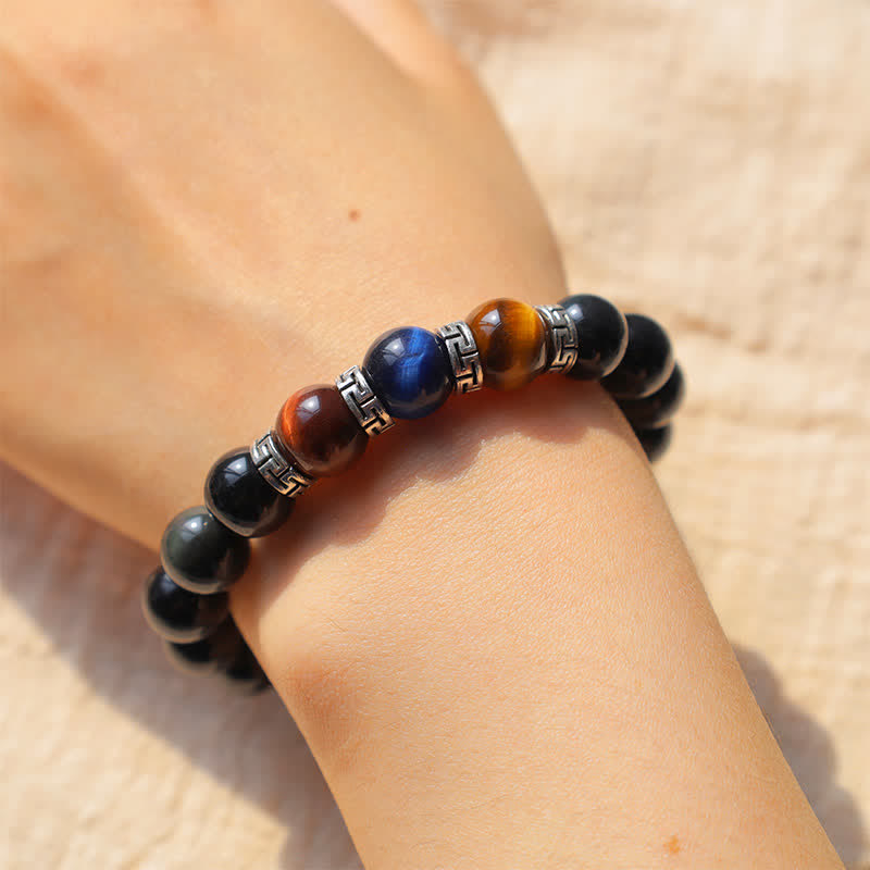 KarmaRipple's Authentic Black Obsidian Tricolor Tiger Eye Strength Bracelet p8