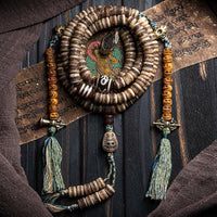 KarmaRipple's Tibetan 108 Mala Beadwork Yak Bone Dzi Bead The Lord of the Corpse Forest Strength Bracelet