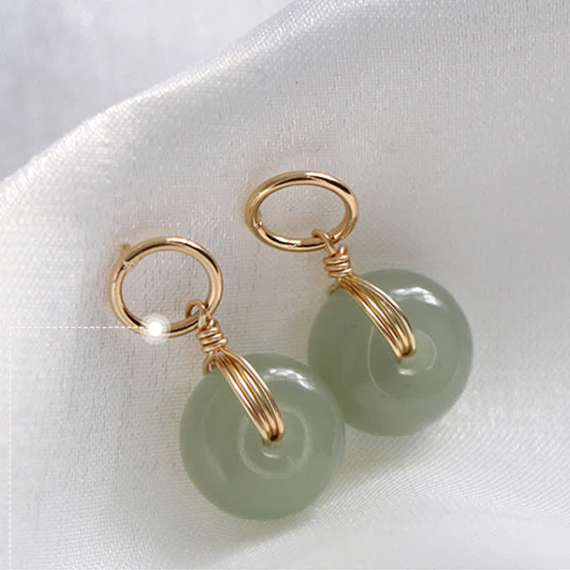 KarmaRipple's Round Jade Peace Buckle Fortune Drop Earrings p7