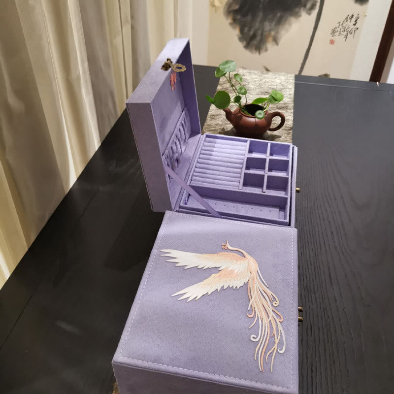 KarmaRipple's Purple Phoenix Jewelry Box Organizer Two-Layer Jewelry Storage Box Flannel Box p15