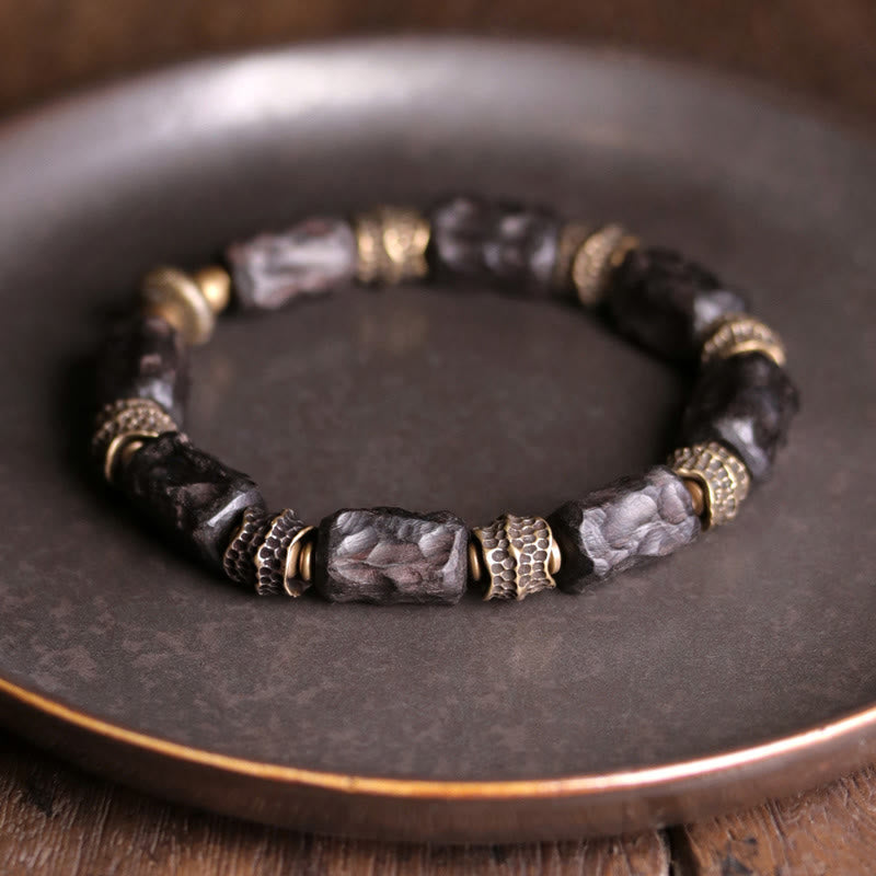 KarmaRipple's Tibetan Ebony Wood Bronze Calm Peace Bracelet p23