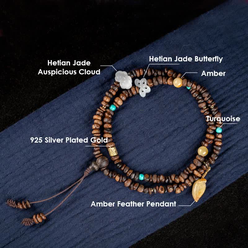 KarmaRipple's 108 Mala Beadwork 925 Sterling Silver Brunei Agarwood Red Agate PiXiu Hetian Jade Peace Strength Bracelet p9