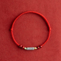 KarmaRipple's 925 Sterling Silver Koi Fish Cinnabar Bead Wealth Handcrafted Woven Bracelet Anklet